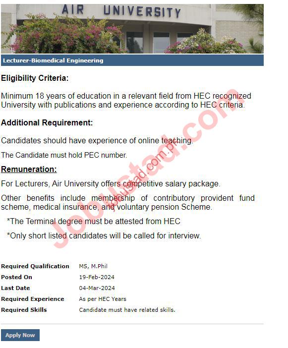 New Lecturer Jobs in Islamabad February 2024