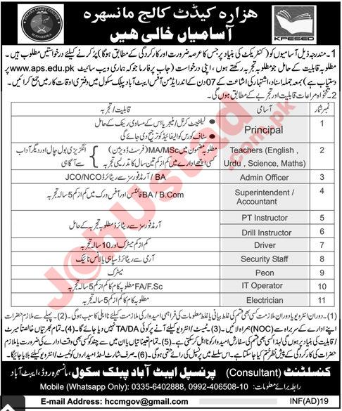Hazara Cadet College Mansehra Jobs 2024 1