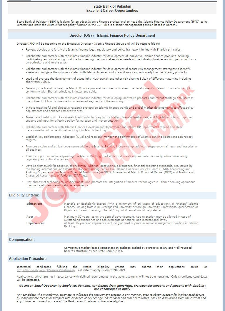 Jobs in State Bank of Pakistan Karachi March 2024
