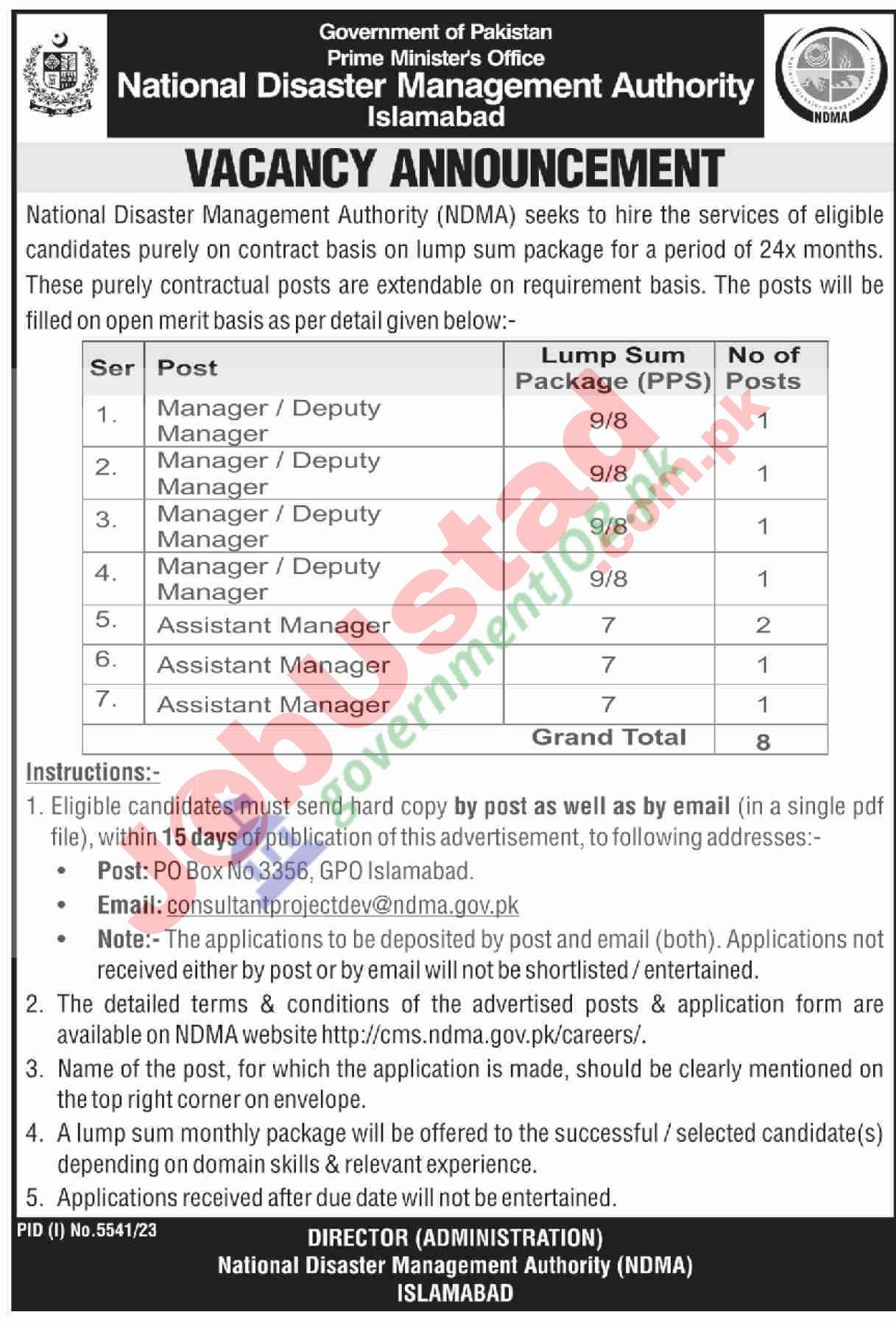 National Disaster Management Authority jobs April 2024