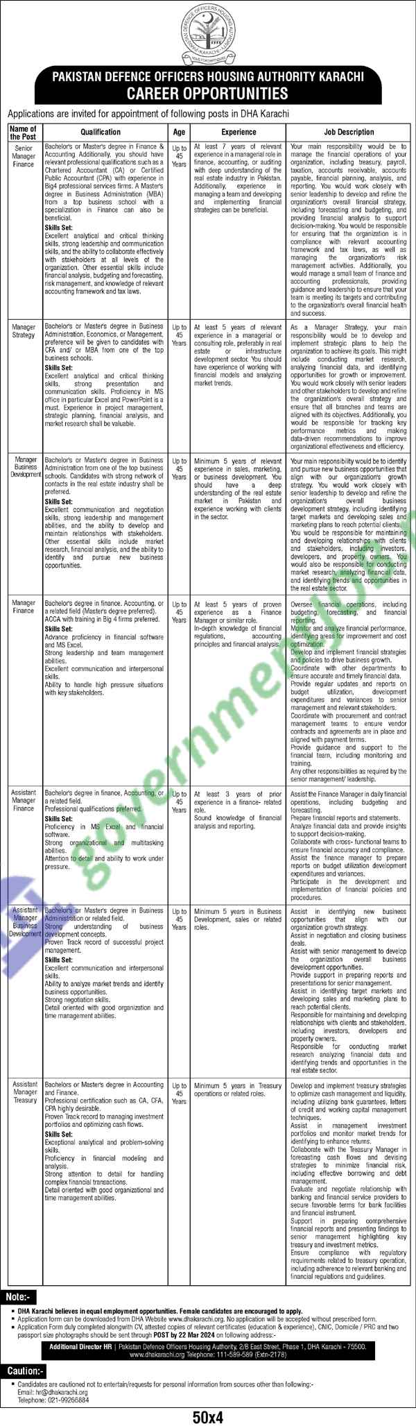 Pakistan Defence Officers Housing Authority Jobs 2024