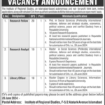 Institute of Regional Studies Islamabad Jobs 2024 - Online Apply IRS Jobs - Government Jobs 2024