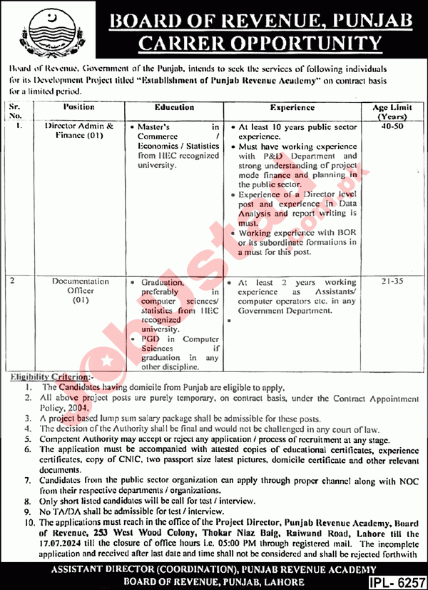 Board Of Revenue Jobs 2024 - Apply Now BOR Jobs - Latest Jobs Pakistan